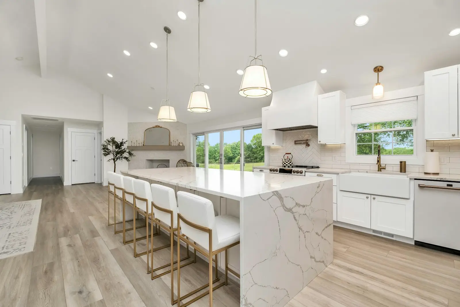 Bright clean kitchen with marble island after a professional clean D&A Cleaning Ltd